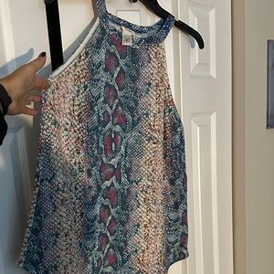 BiBi Vibrant Blue and Pink Patterned Halter Top